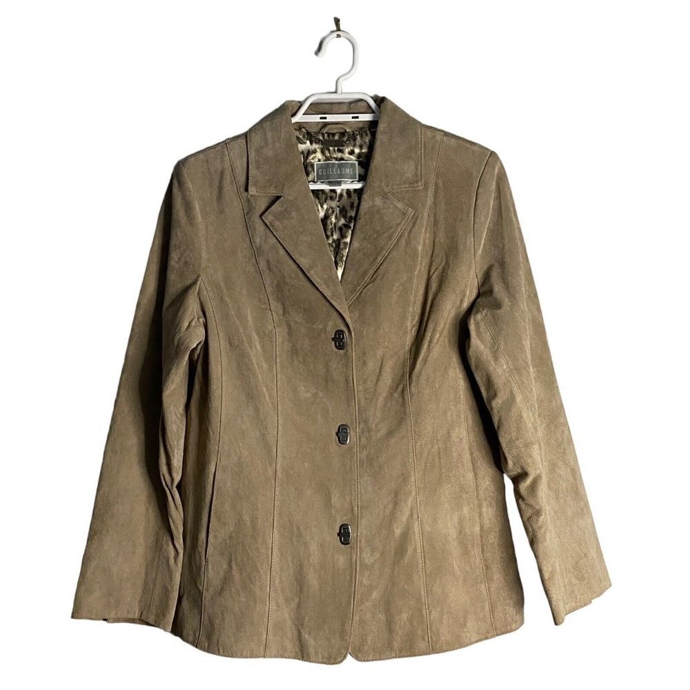Guillaume Women's 100% Genuine Leather Notch Lapel Blazer Jacket